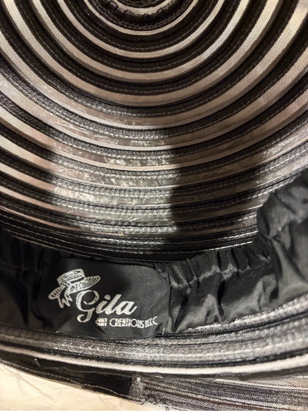 Gila Black Silver Striped Wide Brim Floral Women’s Dress Church Wedding Hat